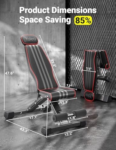 Yoleo Adjustable Weight Bench, 660LB Foldable Workout Bench with Extended Head/Neck Protection/Spine Support for Bench Press, Fast Folding Incline Decline Flat Bench - Image 8