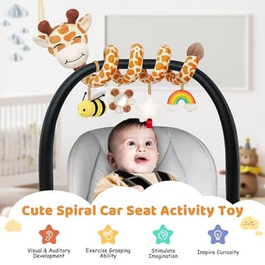 Spiral Car Seat Baby Toys 0-6 Months, Infant Carseat Sensory Toys Hanging Stroller Accessories, Newborn Shower Gifts for Baby Boys Girls Essentials | Cute Colorful Giraffe - Image 3