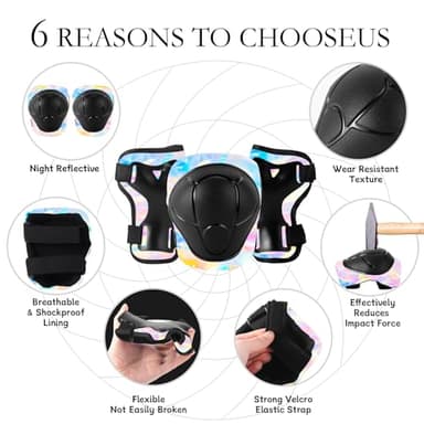 Kids Helmet and Pads Set for Skateboard & Bike - Adjustable Toddler Safety Gear with Cool Color Gradient for Boys Girls 3-5-8-14 Years Old, for Scooter, Rollerblading, Longboard - Image 4
