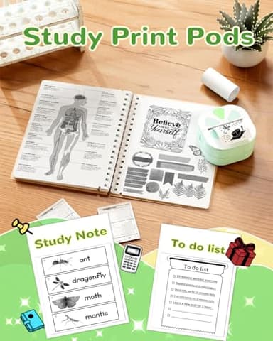 Sticker Printer, Print Pods Mini Printer, Bluetooth Thermal Sticker Maker Machine with 3 Rolls Paper, Print Pod Mini Printers for iPhone, Impresora Portátil for Study Note, Journal, DIY, Kids Gift - Image 6