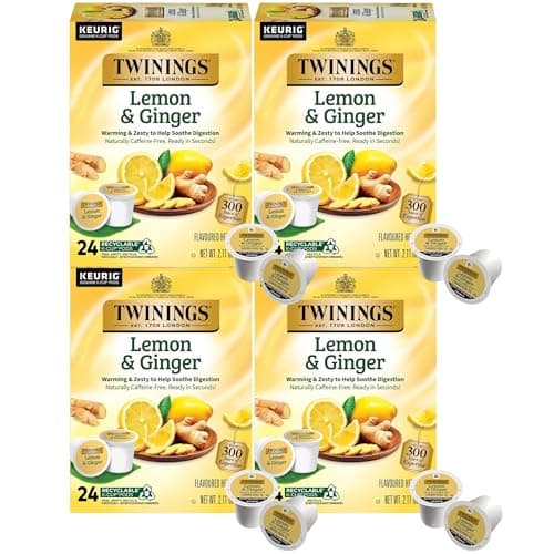 Twinings Lemon & Ginger Herbal Tea K-Cup Pods for Keurig, 24 Count (Pack of 4), Naturally Caffeine-Free, Enjoy Hot or Iced - Image 1
