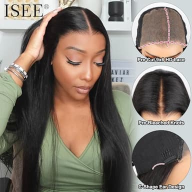 ISEE HAIR M-Cap Straight Wear Go Glueless Wig Human Hair Pre Plucked Pre Cut 9x6 HD Lace Pre Bleached Tiny Knots Human Hair Wigs For Women 26 Inch - Image 4