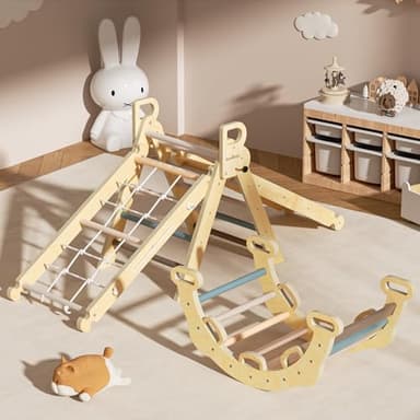 BlueWood 2025 8-in-1 Pikler Triangle Climbing Set Toddler Toys Indoor Baby Jungle Gym Climber Playground for Kids - Mauve Pink - Image 5