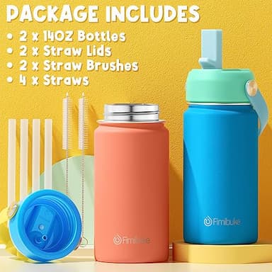 Fimibuke Kids Insulated Water Bottle, 14oz BPA FREE Double Wall Vacuum Tumbler 18/8 Stainless Steel Leak Proof Kids Cups with Straw Metal Water Bottle for School Boys Girls (2 Pack, Ocean Life) - Image 6