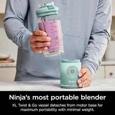 Ninja Blast Max, Portable Blender + Twist & Go, Personal Smoothie, Blend, Ice Crush, 3 Programs, Cordless, 22oz removable Vessel, Dishwasher Safe, Leakproof, Sea Glass, BC251MT - Image 3