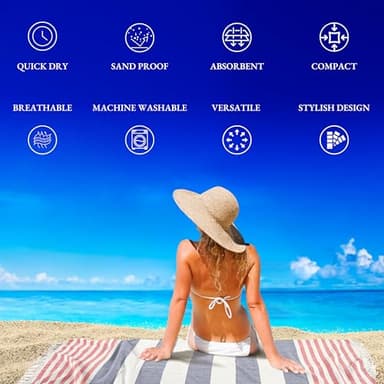 LANE LINEN Beach Towels for Women - 2 Pack Large Beach Towels Oversized, Pre-Washed, Sand Free Towel, Quick Dry, Lightweight and Soft Bath Towel, 39"x71" - Old Glory Teal - Image 3