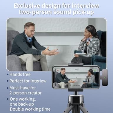 2 Pack Wireless Mini Lavalier Lapel Microphone for iPhone,Android Phone(2 in 1) - 65ft Cordless Clip on Dual Mics with Noise Reduction 6H Working Time for Video Recording Vlogging, YouTube,(Black) - Image 3