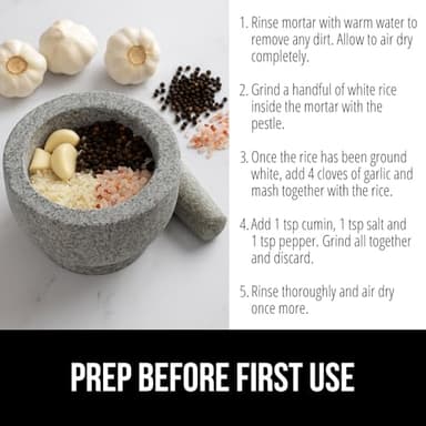 GORILLA GRIP Heavy Duty Mortar and Pestle Set with Slip Resistant Base, 100% Granite Stone Molcajete Guacamole Bowl, Grind Seeds Spices, Crush Garlic, Kitchen Muddler for Fresh Herbs, 1.5 Cup, Gray - Image 6