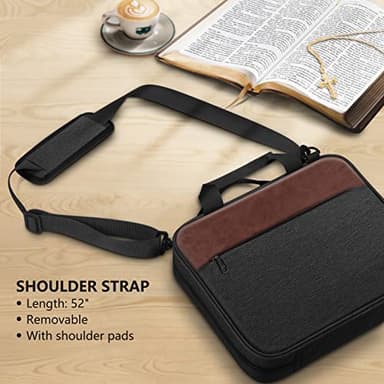 FINPAC Extra Large Bible Cover, Carrying Book Case Church Bag Bible Protective with Detachable Shoulder Strap & Zippered Pocket, Gift for Men Women, Black & Brown - Image 5