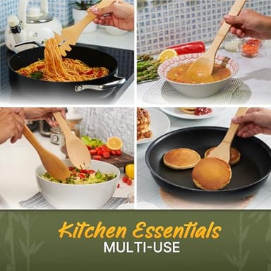 Wooden Utensil Set, Bamboo Utensils – 7 PCs Wood Spoons for Cooking, Easy to Clean, Sturdy, Lightweight & Heat Resistant - Image 3