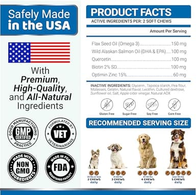 Omega 3 Fish Oil for Dogs - 170 Chews - Skin and Coat Supplement - Omega 3 for Dogs - Dry & Itchy Skin Relief Treatment - Allergy Support Dog Anti Shedding Treats - Salmon - EPA & DHA - Chicken Flavor - Image 6