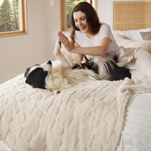 Bedsure Dog Blankets for Large Dogs Washable - Fluffy Fuzzy Cat Puppy Blanket for Couch with Premium 300GSM Coral Fleece Soft for Pet Kitten Doggy, White, 50x60IN - Image 1
