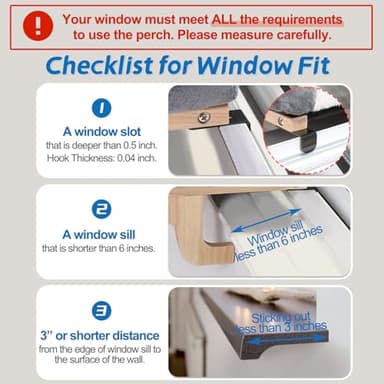 Zakkart 2PC Easy Seat Cat Perch for Window Sill - Hammock Design w/Pine Wood & Robust Metal Frame - Cat Window Seat for Large Cats and Kittens (Dark Stained Wood w/Gray Bed, Large (26''W x 14''D) - Image 3