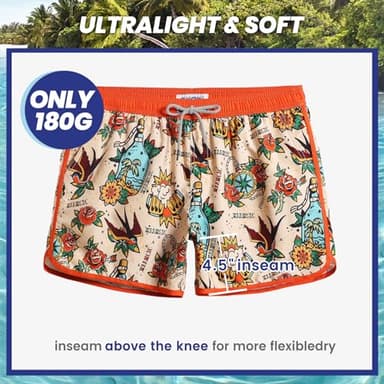 maamgic Mens Short 80s 90s Vintage Swim Trunks with Mesh Lining Quick Dry Bathing Suit Board Shorts Carnation-Swallows Medium - Image 6