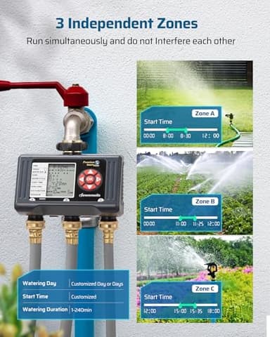 DEWENWILS Sprinkler Timer 3 Zone, Water Timer with 4 Programmable Procedures, Hose Faucet Watering with Automatic/Rain Delay/Manual Mode, Outdoor Irrigation Controller for Lawn, Garden - Image 2