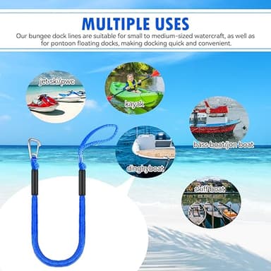 4FT Bungee Dock Lines for Boat | Single Hook Dock Rope | Ideal Boat Ropes for Kayak, Jet Ski & Pontoon (Blue) - Image 2