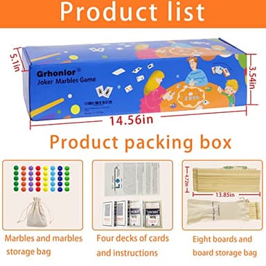 Grhonior Marbles and Jokers Board Game Pegs and Jokers Real Solid Wood (Pine) Game Board Wooden for 2-8 Players 8 Game Boards 8 Colors 40 Marbles 4 Boxes Card - Image 5