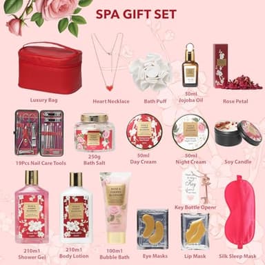 Mothers Day Gifts for Mom Spa Gift Set for Women 17Pcs Luxury Bath & Body Gift Set Beauty Care Kit with Necklace | Valentine's, Birthday, Christmas Gifts for Her Wife Pampering Kit Perfect for Travel - Image 2