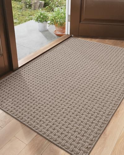 DEXI Front Entryway Door Mat Non Slip 32x48, Washable Entry Way Mats Inside Entrance Low Profile, Welcome Doormat Dirt Trapper for House Floor Home Porter Hall Backdoor Area, Light Taupe - Image 1