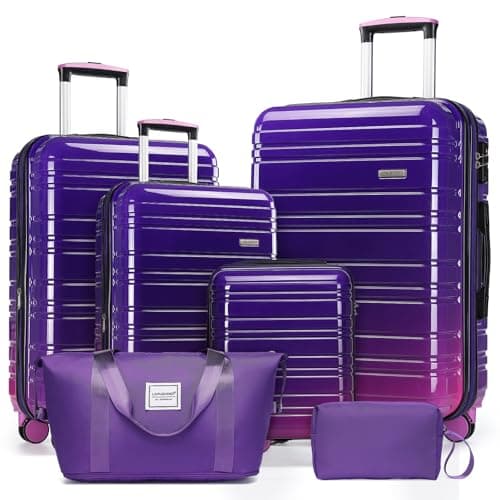 LARVENDER Luggage Sets 6 Piece, Expandable PC+ABS Hardside Multicolor Suitcase Sets with TSA Lock Double Spinner Wheels, Midnight Berry - Image 1