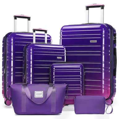 LARVENDER Luggage Sets 6 Piece, Expandable PC+ABS Hardside Multicolor Suitcase Sets with TSA Lock Double Spinner Wheels, Midnight Berry - Image 1