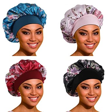 ROYBENS Satin Bonnet Hair Bonnet for Sleeping- 4 Pack Large Bonnets for Women with Elastic Soft Band for Curly Hair Braids - Image 1