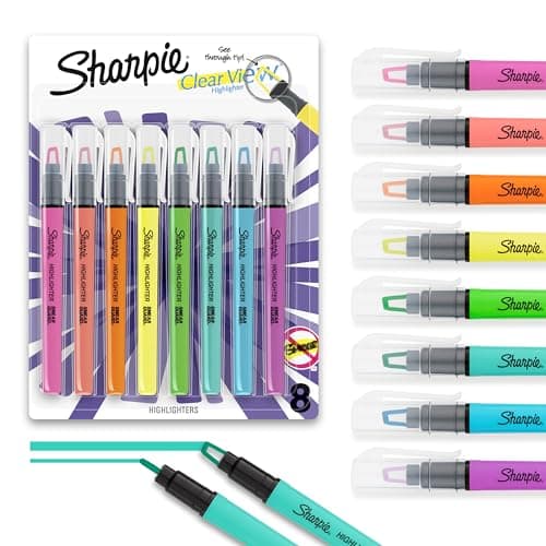 Sharpie Clear View Highlighter Sticks, Chisel Tip, Assorted Fluorescent, 8 Count - School, Home, and Office Use, Teacher Supplies - Image 1