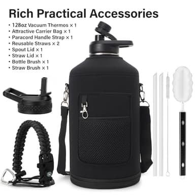 DYSANKY 1 Gallon Water Bottle Insulated | Thickened Stainless Steel Vacuum Metal Water Jug | Portable Sports Large for Gym and Hiking with Straw, Carrier Bag, Handle Strap | BPA-Free 128 oz - Image 2