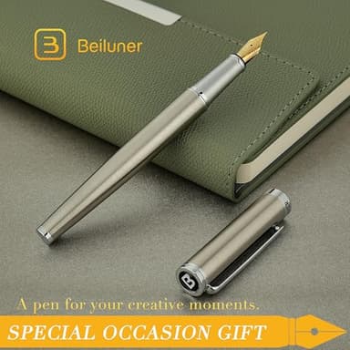 BEILUNER Luxury Fountain Pen Set, Solid 24K Gilded Fine Nib, Silver Stainless Steel Body- Includes 6 Ink Cartridges & Ink Refill Converter with Gift Case - Perfect for Men and Women - Image 7