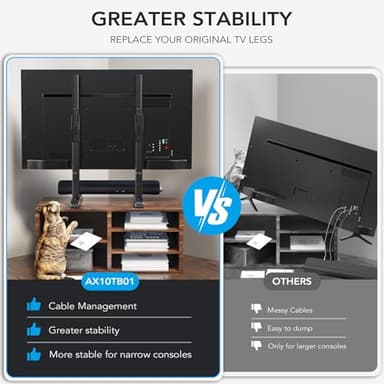 AX WABER Table Top TV Stand with Height Adjustable TV Legs Replacement for Most 37-86 Inch Flat Curved TVs,Steel TV Base Feet Holds up to 150 lbs with Cable Management, Max VESA 800x600mm Black - Image 4