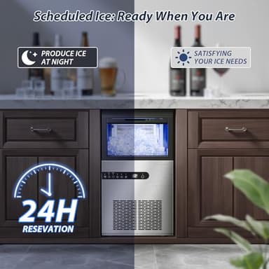 Commercial Ice Maker Machine, 100LBS/24H Stainless Steel Under Counter Ice Maker with 45 Ice Cubes, 2 Water Inlet Modes, Self Clean, 24H Timer, Freestanding Ice Machine for Home, Bar, Restraunt, Party - Image 7