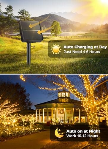 Minetom Solar String Lights Outdoor Waterproof- 40 FT 100 LED Solar Powered String Lights with 8 Lighting Modes, IP65 Waterproof Solar Christmas Lights for Outdoor Outside Tree Party Decor, Warm White - Image 2