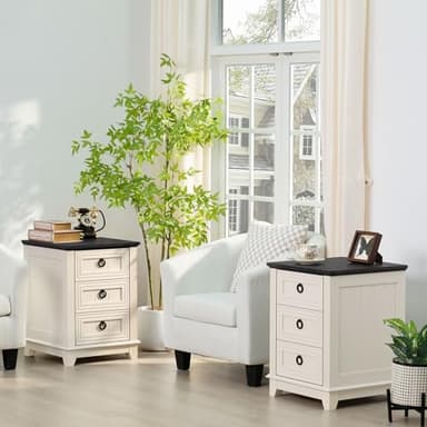 Joaxswe 18" Farmhouse Night Stand with 3 Drawers, Wood End Table Dresser for Bedroom, White Nightstand, Bed Side Table with Metal Handle, Bedside Cabinet for Bedroom Living Room, Closet - Image 8