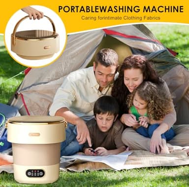 Portable Washing Machine 15L Upgraded w/Spin Basket Mini Washer for Baby Clothes Travel Suitable for Dorms Apartments Hotels (Khaki) - Image 3