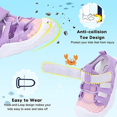 JOINFREE Girls Water Shoes Sports Aqua Athletic Sneakers Lightweight Sport Shoes Sandals Aqua for Beach/Camp/Pool Swim 7 Toddler Pink Purple - Image 3