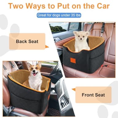 XIEEAOZEE Dog Car Seat for Small Dogs, Memory Foam Booster Dog Seat for Dogs up to 35 lbs, Elevated Pet Car Seat with Washable Removable Cover, Storage Pockets - Image 5
