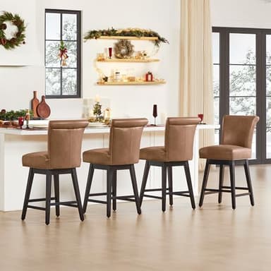 CHITA 26 Inch Counter Height Swivel Bar Stools Set of 4, FSC Certified Modern Upholstered Faux Leather Swivel Barstool Chair with Back, Saddle Brown - Image 2
