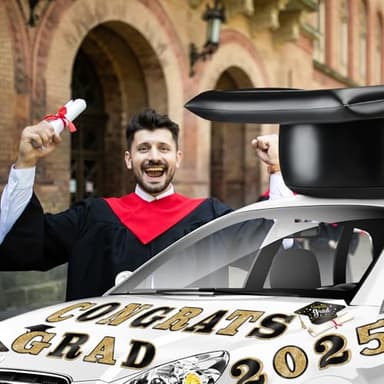 2025 Graduation Car Decorations 23'' Large Inflatable Grad Cap Car Decors Congrats Grad Letters Bulk Class of 2025 PVC Inflatable Cap for Senior High School Collage Prom Party Decors(Black, Gold) - Image 6
