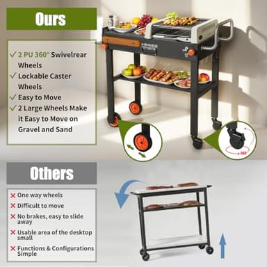 LKVHV Portable Outdoor Grill Table, Blackstone Grill Stand Solid and Sturdy 31"W x 17"D, Movable Kitchen Cooking Prep BBQ Cart with Wheels, Folding Cart for Ninja, Blackstone Griddle 17"/22" etc - Image 4