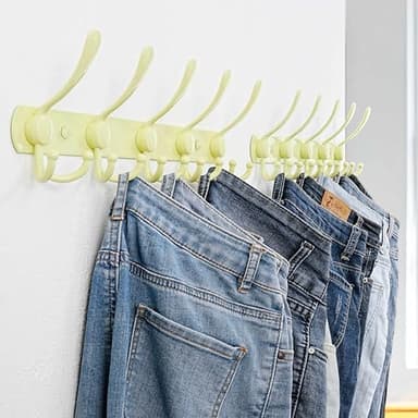 Dseap Coat Rack Wall Mounted - 5 Tri Hooks, Heavy Duty, Stainless Steel, Metal Coat Hook Rail for Coat Hat Towel Purse Robes Mudroom Bathroom Entryway, Yellow - Image 2