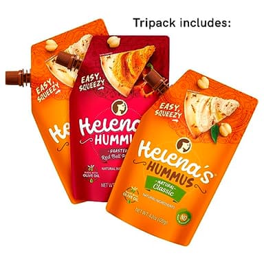 Helena Hummus (12-pack), Shelf-Stable, No Added Preservatives, 8 Natural Classic 4.23 oz and 4 Roasted Bell Pepper Hummus To-Go, 4.23 oz (4 Tripacks) - Image 2