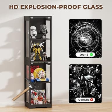 BROTTAR Glass Display Cabinet, 4-Tier Curio Cabinets with 3 Color Lights for Collectibles, Storage Cabinet with Door, Glass Display Case & Bookcase with Human Body Sensor, Black - Image 8