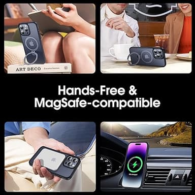 CASEKOO Designed for iPhone 14 Pro Max Case with Magnetic Invisible Stand [Military Drop Protection] [Compatible with MagSafe] Shockproof Slim Matte Translucent Promax Case 6.7", Black - Image 4