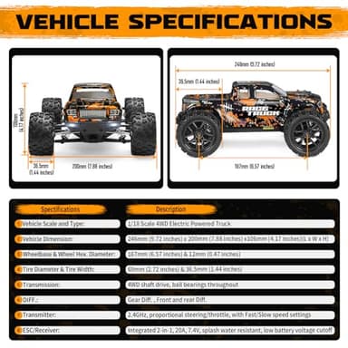 HAIBOXING 1:18 Scale RC Monster Truck 18859 36km/h Speed 4X4 Off Road Remote Control Cars,Waterproof Electric Powered RC Cars All Terrain Toys Vehicles with 2 Batteries, Xmas Gifts for Kid and Adults - Image 8
