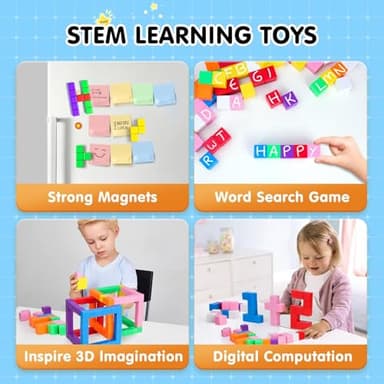 AuntyFey 64 Pcs Magnetic Blocks, Magnet Blocks, Magnetic Cubes Blocks for Kids, Learning Educational Stem Blocks for Kids Ages 4-8 - Image 5