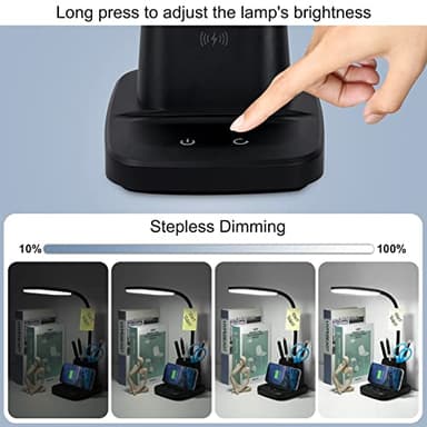 Sailstar Desk Lamp, LED Desk Lamps for Home Office, Wireless Charger Small Desk Lamp with Pen Holder, 3 Color Modes, Dimmable, CRI 85, 800LM, Study Lamps for College Dorm Room, Adapter Included, Black - Image 5