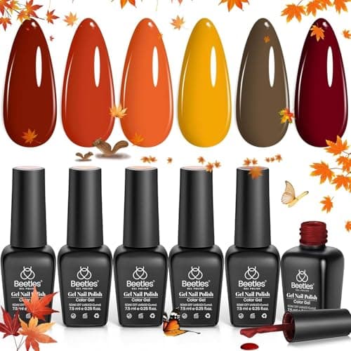 Beetles Fall Gel Nail Polish Set - 6 Colors Burgundy Red Orange Yellow Brown Gel Polish Kit for Nails, Autumn Leaves Soak Off UV LED Nail Gel Manicure at Home Gifts for Women - Image 1
