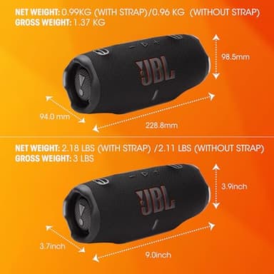 JBL Charge 6 - Portable Waterproof & Drop-Proof Bluetooth Speaker, Bold Pro Sound with AI Sound Boost, 28Hrs of Playtime, Built-in powerbank & Removable Carrying Strap (Black) (Renewed) - Image 4