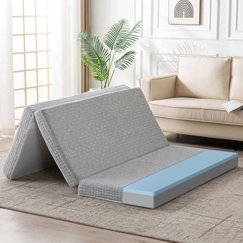 Foldable Mattress, 4 Inch Memory Foam Guest Floor Mat, Tri Folding Portable Mattress for Kids and Adults, Washable Cover, Non-Slip Design, Twin Grey (Size: 38" L x 74" W x 4" Th)