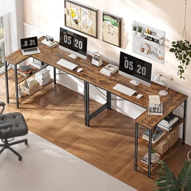 Huuger 47 Inches L Shaped Desk, Computer Desk with Reversible Storage Shelves, for Gaming Corner Home Office Writing Study, Metal Frame, Rustic Brown - Image 5
